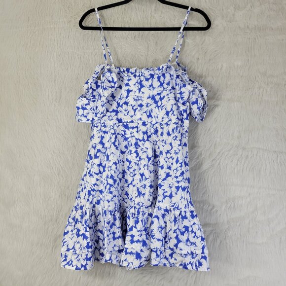 Lulu's Ring in Spring Blue White Floral Print Flutter Sleeve Mini Dress Large - Picture 3 of 14